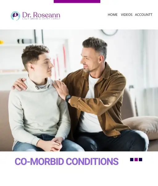 Teenage boy and adult man having conversation on couch with hand on boy's shoulder