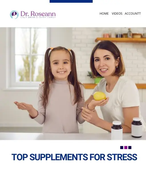 Mother and child with apple and supplements illustrated for stress management article
