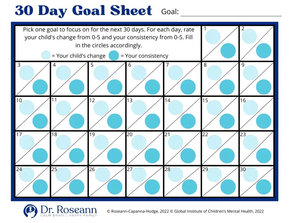 30 Day Goal Sheet tracking worksheet by Dr. Roseann Capanna-Hodge
