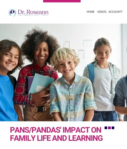 Four children and teens standing together smiling indoors