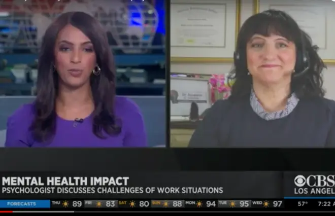 CBS news segment discussing mental health impact in workplace