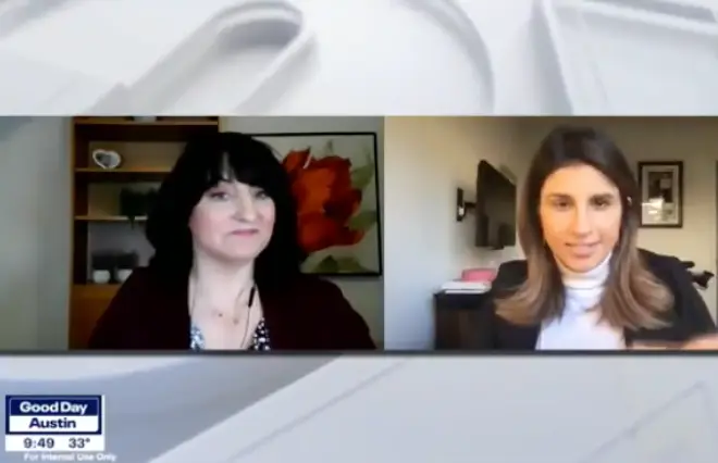 Two people in TV interview segment from Good Day Austin