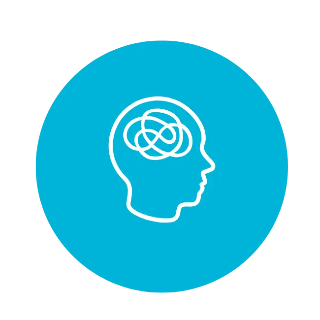 Head profile with tangled lines representing stress