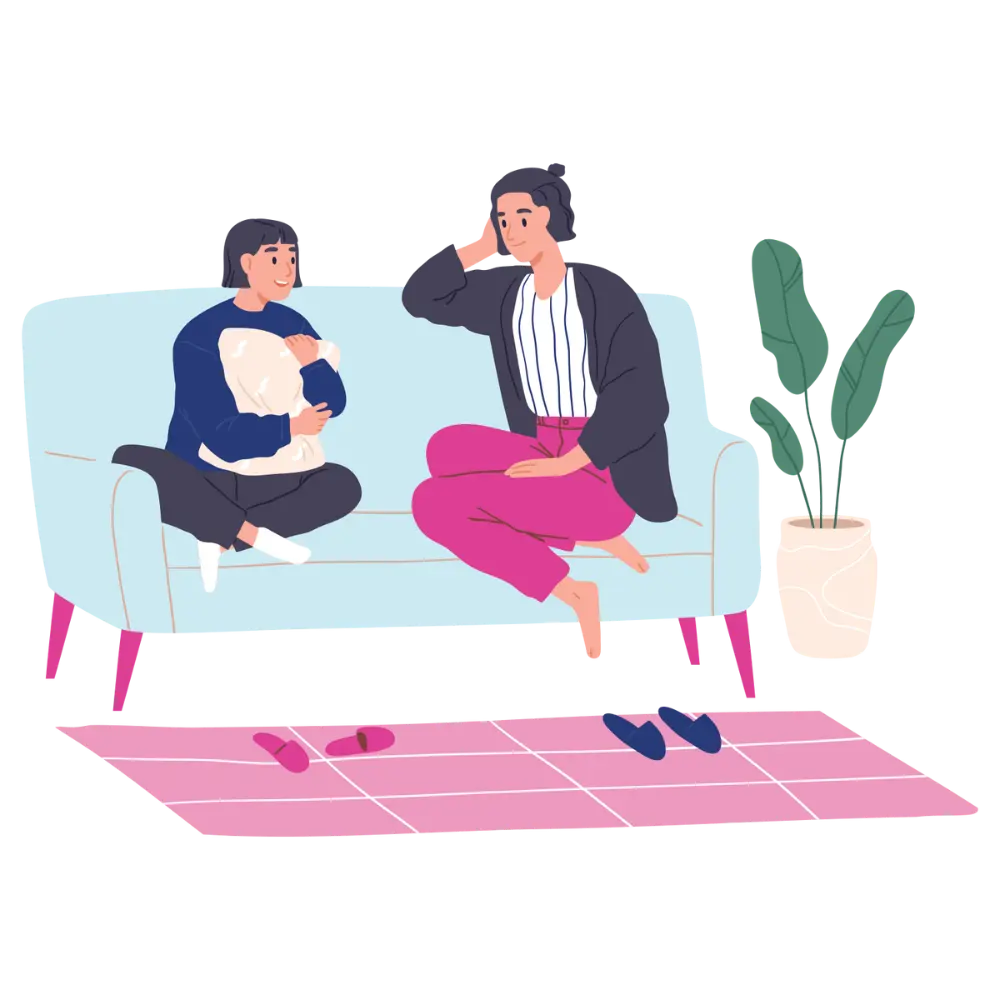 Illustrated two women having supportive conversation on couch