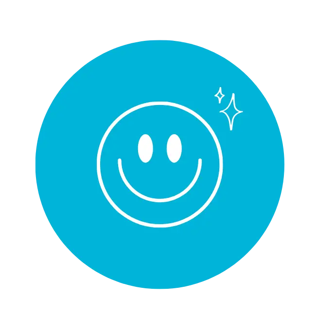 Smiley face with sparkles on blue circle