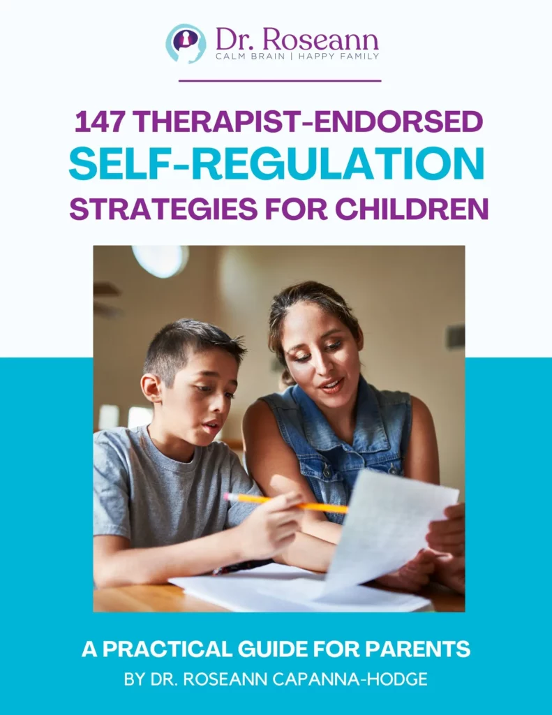 Infographic 147 Therapist-Endorsed Self-Regulation Strategies for Children with woman and child