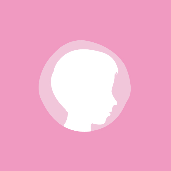 A silhouette of a child's head on a pink background.
