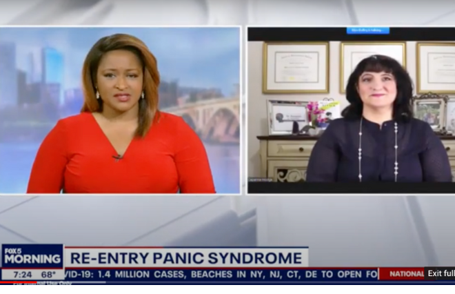 Two women discuss re-entry panic syndrome in their informative media kit.
