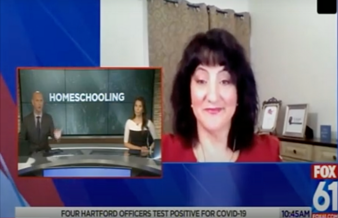 A woman discussing homeschooling on Fox News in the context of a media kit.