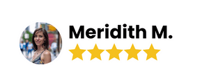 Meredith m logo displaying client testimonials through five stars.