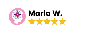 Marla w logo showcasing outstanding client testimonials with five stars.
