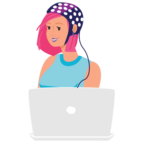 A PANS case study involving a girl with pink hair using a laptop.