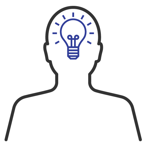 A person with a CALM mind, represented by a silhouette with a light bulb in their head.