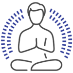 A line icon of a person meditating in a CALM position.