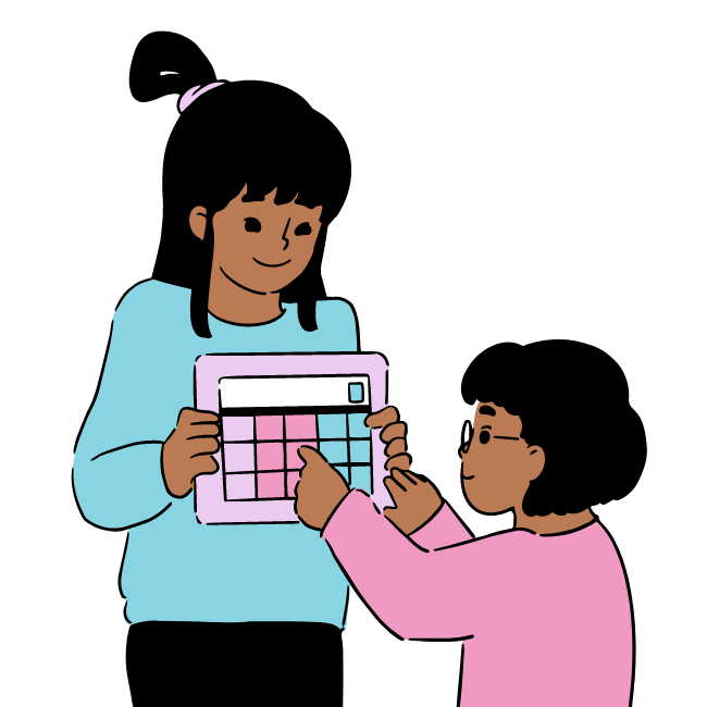 A boy is looking at a tablet held by a girl while discussing 504 and IEP.
