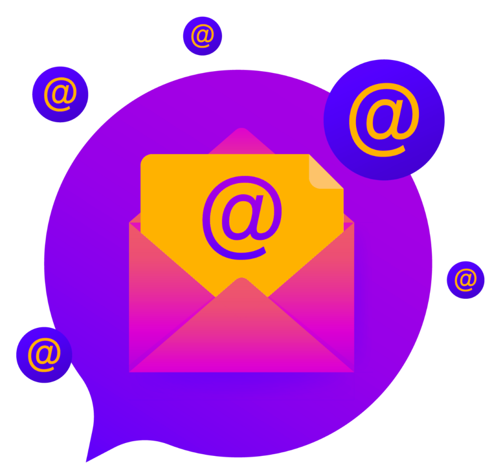 A purple speech bubble adorned with a thank you email icon.