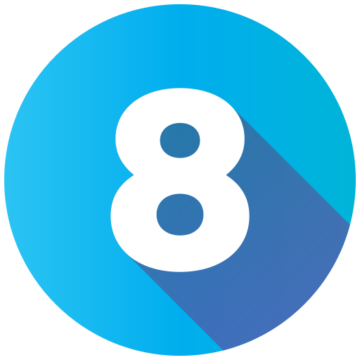 A blue circle showcasing the number 8, featured in the Ultimate Guide to At Home Neurofeedback.