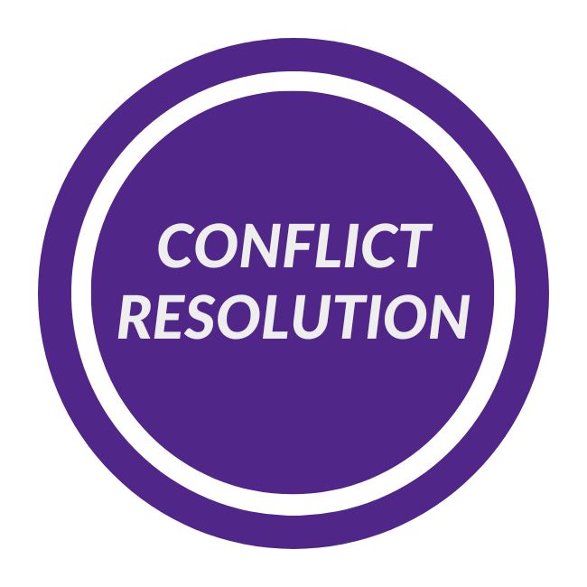 A purple circle promoting conflict resolution.
