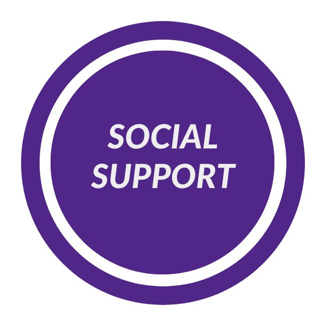 A purple circle promoting social support for dysregulated kids.