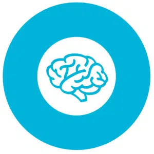 A kid's mental health solution represented by a blue circle with a brain inside.