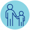 A man and a child, part of an ADHD case study, holding hands in a blue circle.