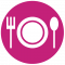 A pink circle with a plate and fork (ADHD Case Study).