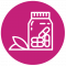 A pink ADHD case study icon featuring pills and a leaf.