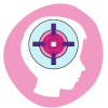 OCD Case Study: Visual representation of a person's head in a pink circle with arrows highlighting specific brain regions.