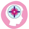 OCD Case Study: Visual representation of a person's head in a pink circle with arrows highlighting specific brain regions.