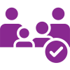 A purple icon with a check mark on it.
