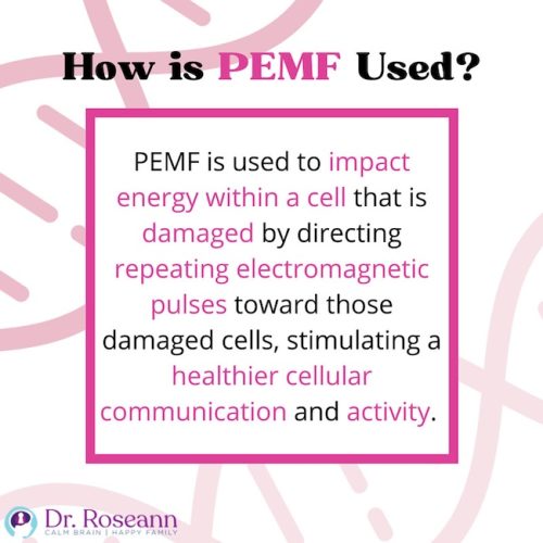Infographic explaining how PEMF is used to direct electromagnetic pulses toward damaged cells, promoting healthier communication and activity — highlighting the benefits of PEMF for depression and cellular healing.