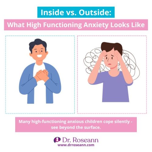 An illustration showing the difference between external composure and internal struggle in high-functioning anxiety, providing insight on how to manage high functioning anxiety by looking beyond the surface.